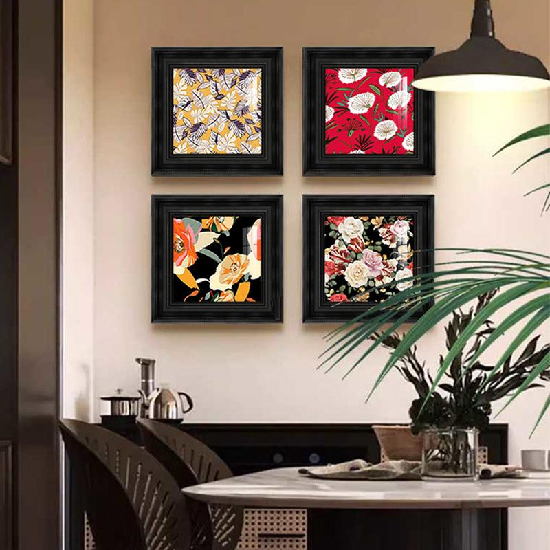 法式复古软装高级感小众艺术挂画美式餐厅装饰画花卉油画中古壁画