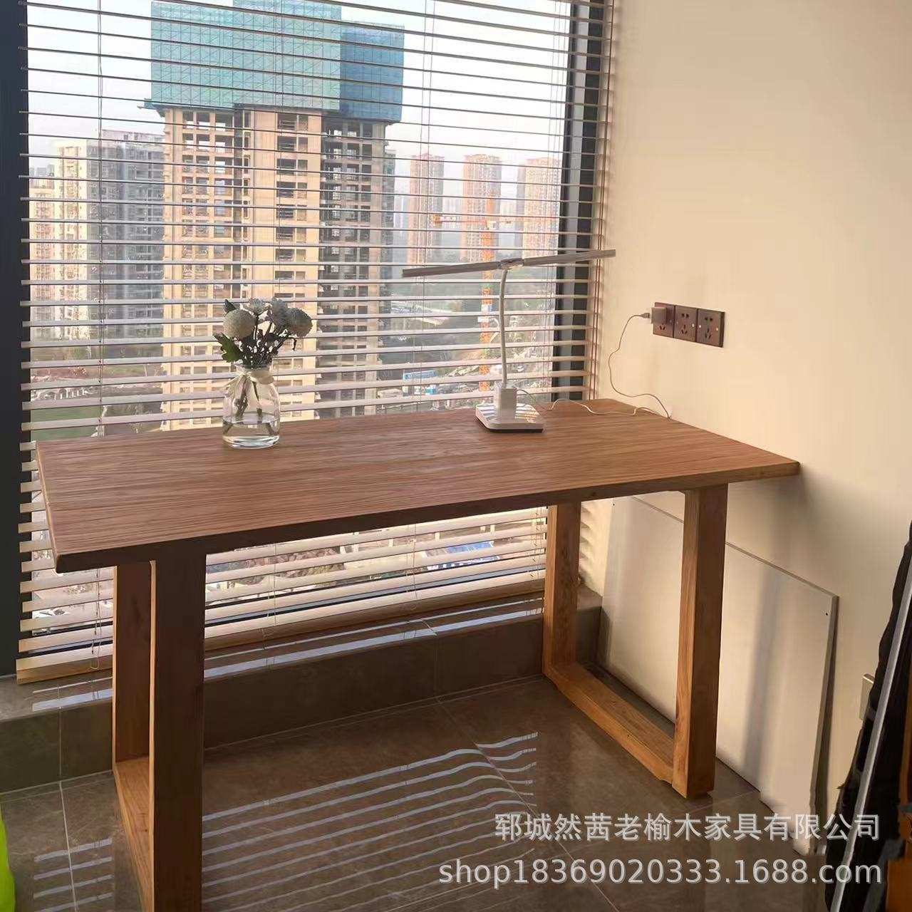 新中式老榆木茶桌铁艺腿可折叠办公桌椅便捷式围炉茶台老门板书桌