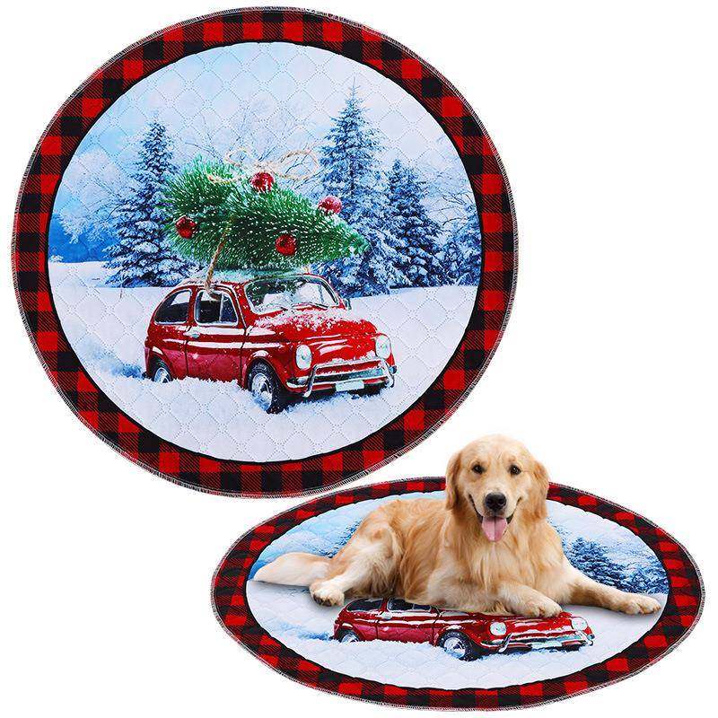 厂家跨境圆形宠物垫子圣诞小汽车防潮隔凉猫狗尿垫吸水防渗透