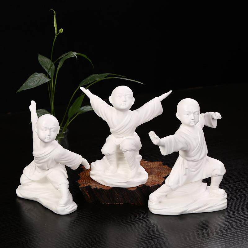 创意白瓷功夫小和尚禅意简约现代中式办公室酒柜家居饰品摆件包邮