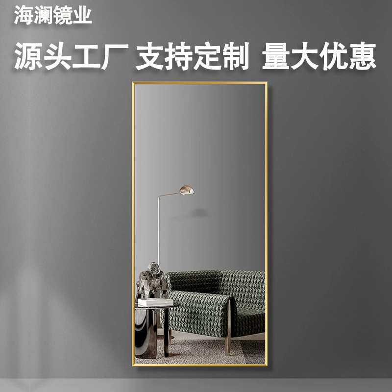 轻奢全身镜壁挂式贴墙玄关镜穿衣镜家用试衣镜卧室金边框落地镜子