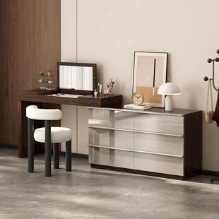 全实木梳妆台镜子隐翻盖式梳妆台主卧婚房斗柜一体伸缩化妆桌