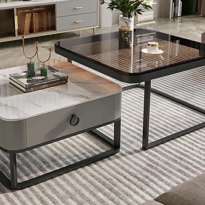 轻奢方形岩板玻璃茶几小户型客厅家用现代简约创意极简移动小茶几