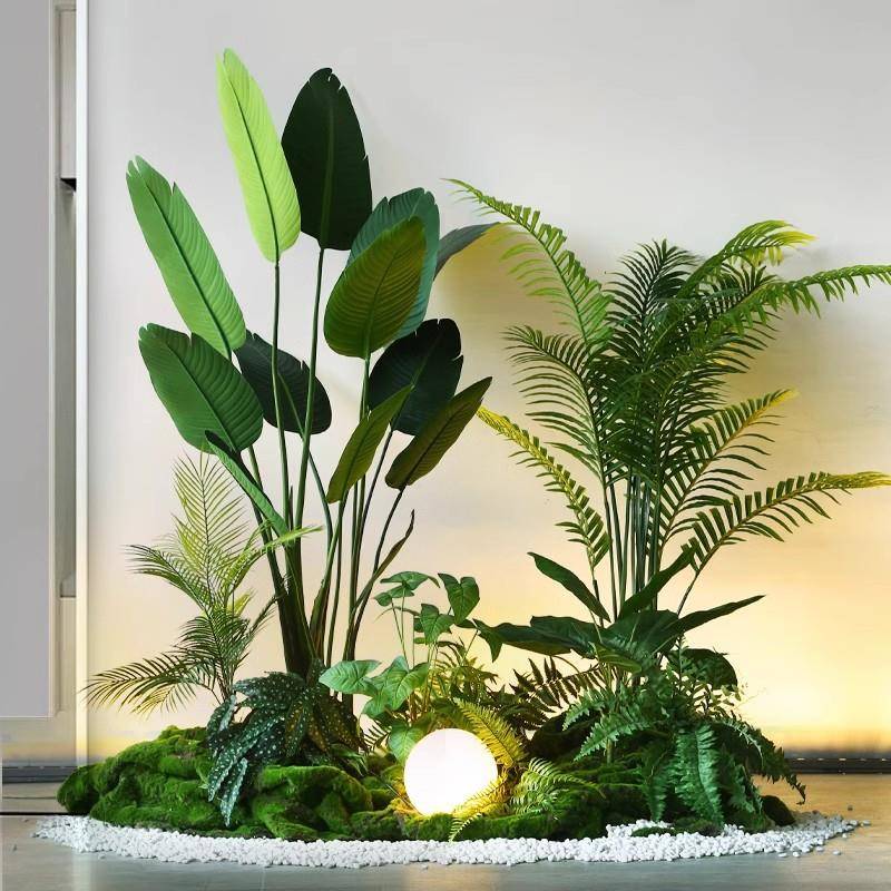 仿真绿植盆栽植物造景散尾葵盆景餐厅酒店装饰橱窗景观楼梯下进门