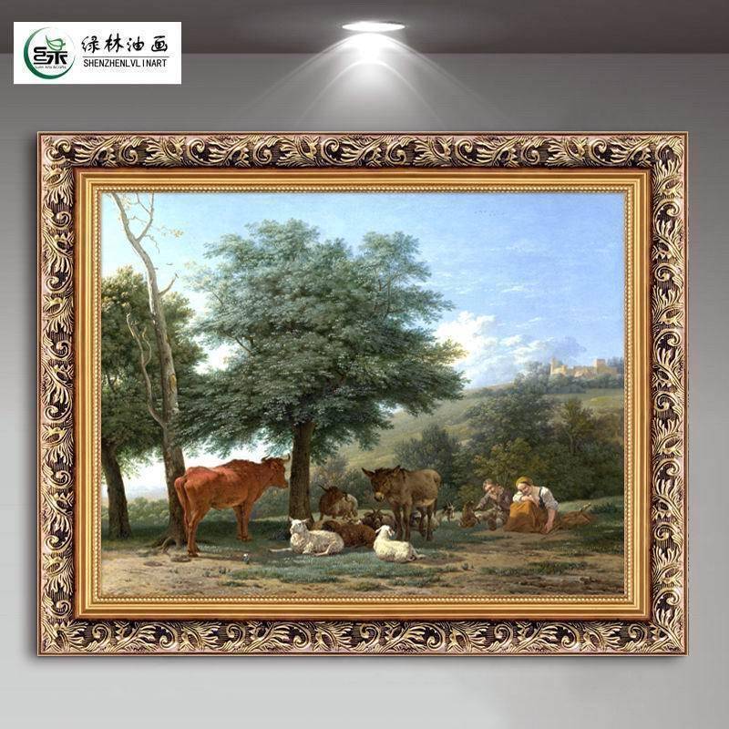 客厅简欧装饰画餐厅挂画美式沙发背景墙画欧式风景壁画油画一件发