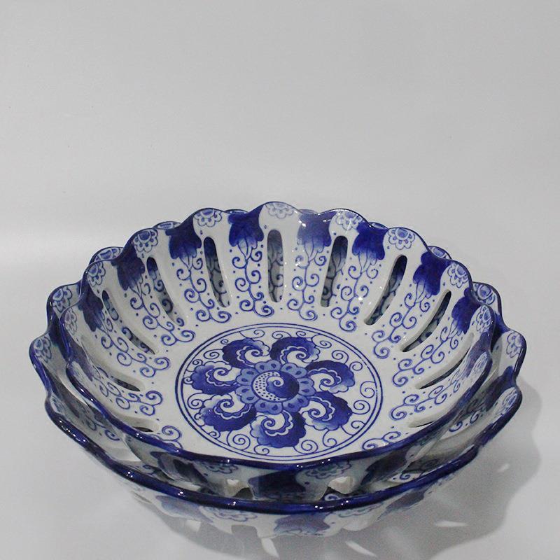 陶瓷器圆青花瓷陶瓷水果盘零食盘陶瓷中式摆件茶室新中式复古风