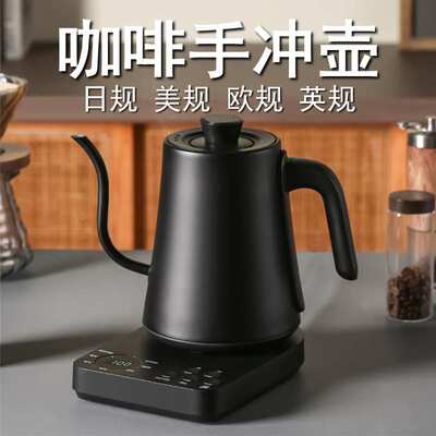 110V220V跨境不锈钢咖啡手冲壶咖啡壶细长嘴鹅颈手冲壶带底座