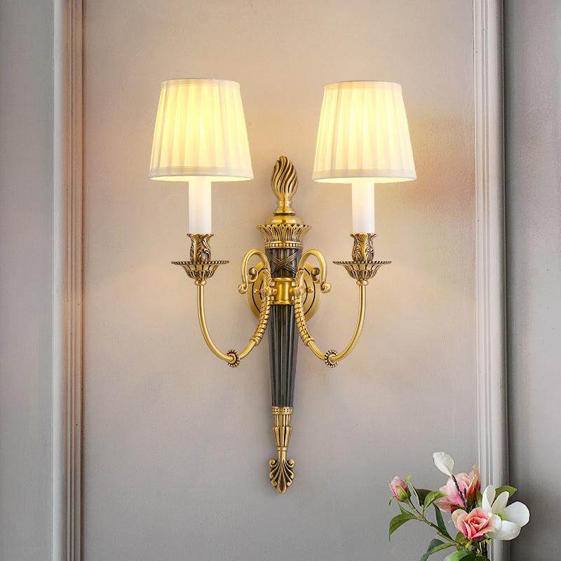 法式全铜壁灯美式简约客厅背景墙卧室床头灯书房过道手工纯铜灯具