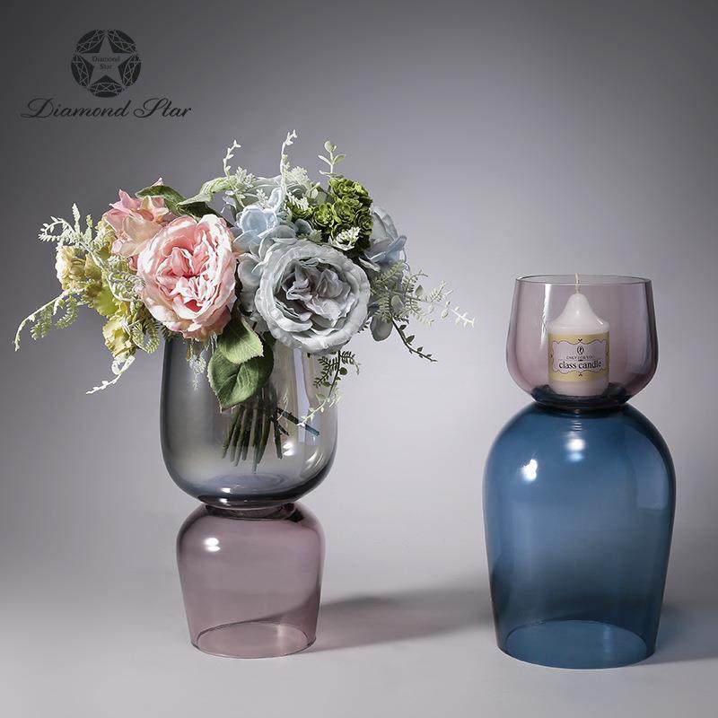 轻奢北欧现代玻璃插花花瓶家居客厅餐桌吧台装饰品蜡烛台摆件