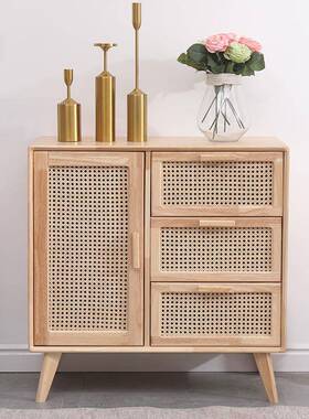 RI0T斗柜实木抽屉柜收纳柜现代简约超薄卧室五斗橱客厅复古藤编储