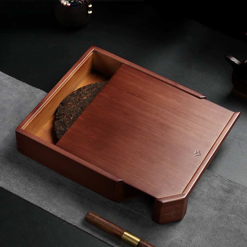 普洱茶盒收纳盒茶仓茶饼架工具竹制单层抽屉式分茶盘功夫茶道配件