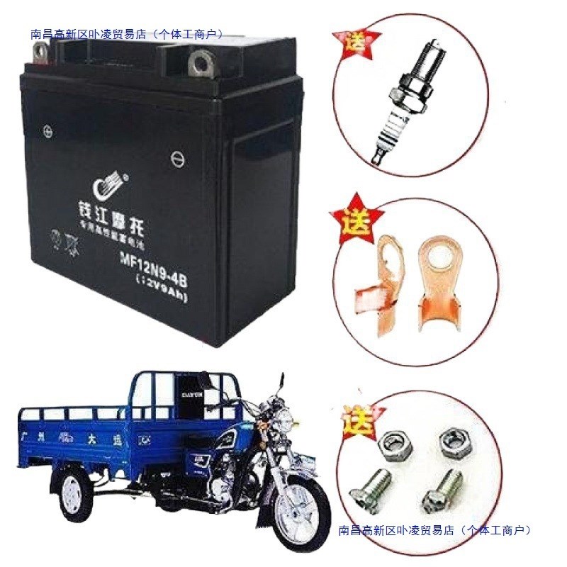 三轮摩托车110/150/175宗申隆鑫免维护蓄电池12伏9安干电瓶