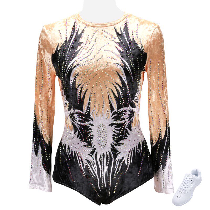 定制专业竞技健美操服装男女款丝绒印花体操服大众健身操服装