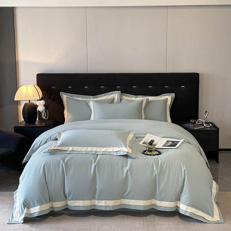 长绒棉磨毛四件套轻奢风全棉纯棉被套床单欧式简约床上用品床笠款