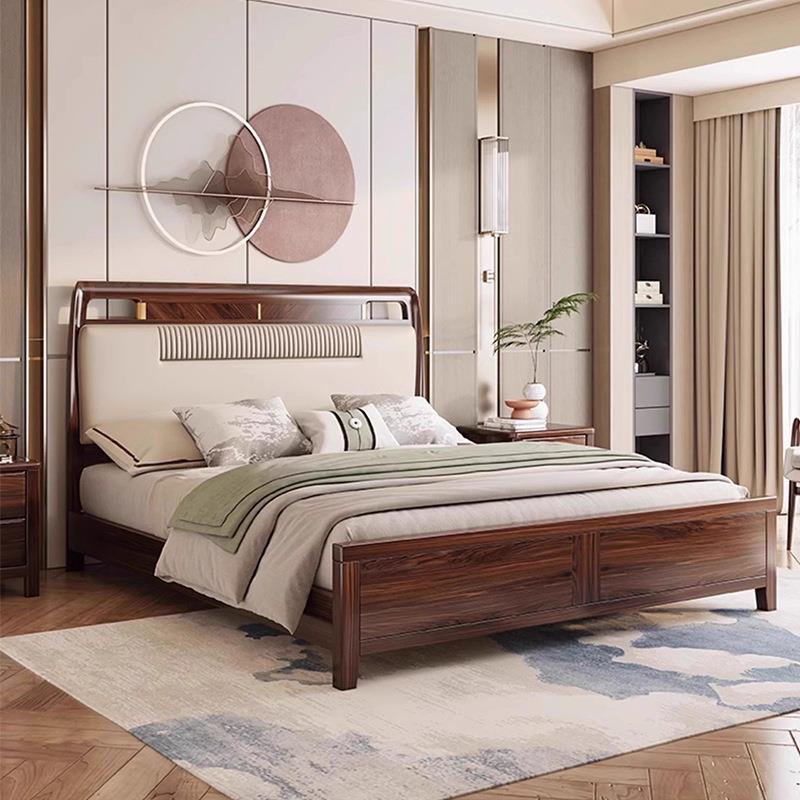 新中式乌金木实木床主卧家用现代简约轻奢大床1.8米双人软包婚床