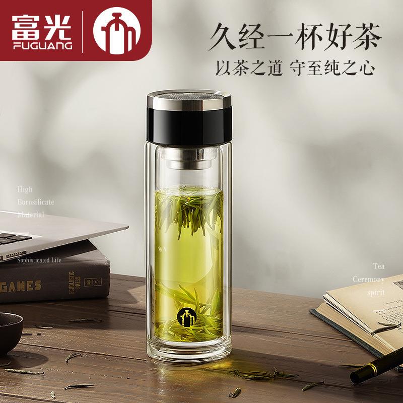 茶马仕玻璃杯刻字车载双层纯色创意送礼水晶玻璃带滤网泡茶保温杯