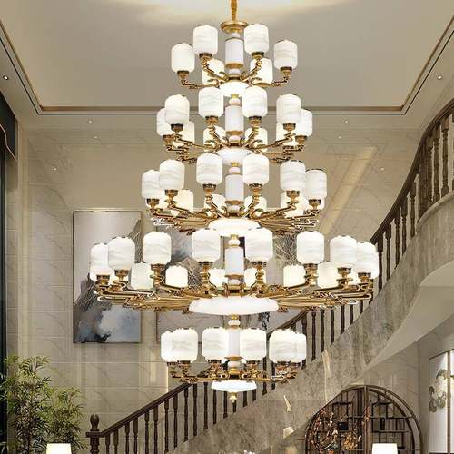 别墅中空吊灯新中式客厅大吊灯楼中楼小复式楼梯长吊灯家居