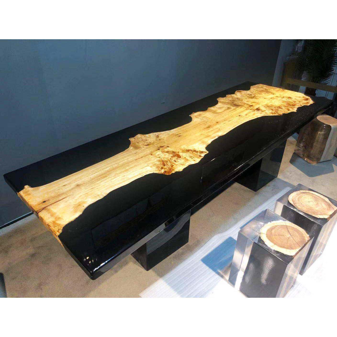 工厂杨木黑色大板桌亚克力树脂水晶桌茶桌精美工艺品