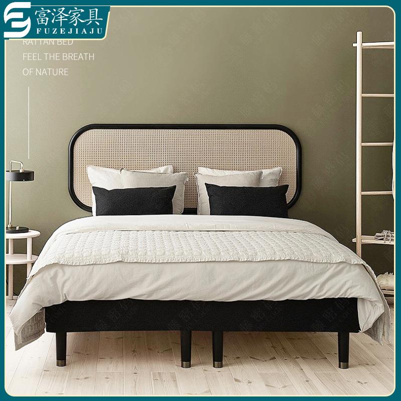 北欧现代简约民宿家用样板间卧室实木藤编拆装1.8米1.5米双人床