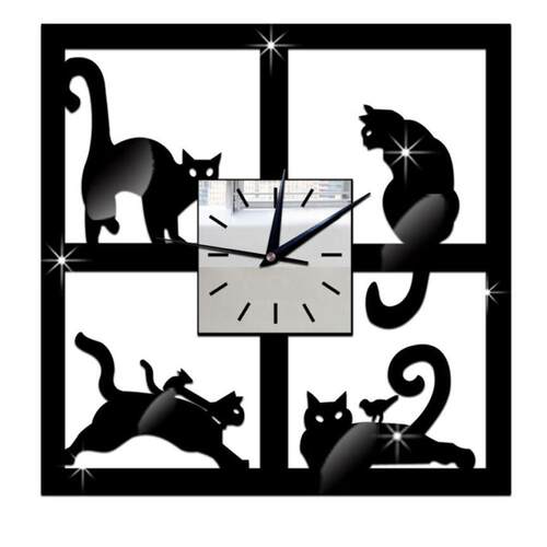 创意挂钟clock亚克力猫尾时钟装饰挂墙钟表客厅静音家用时钟
