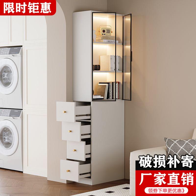 侧面抽拉柜客厅沙发边柜侧边柜墙角柜带玻璃门展示柜收纳书柜