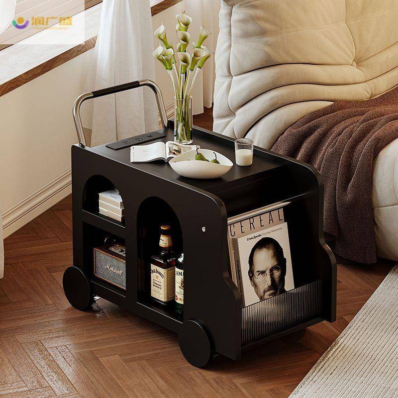 创意推车客厅置物架美式沙发边几轻奢高级感可移动茶几小桌子边柜