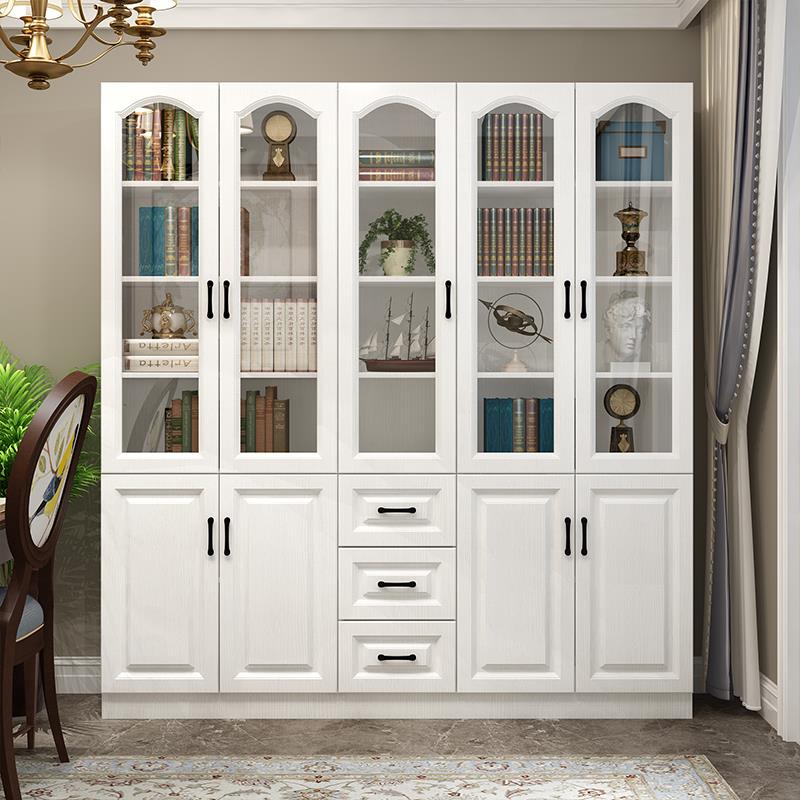 实木防尘书柜带玻璃门一体整墙柜子定制去客厅化储物展示立柜组