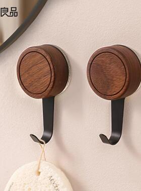 黑胡桃木真空吸盘挂钩免打孔门后挂衣架高承重无痕浴室中古风粘钩