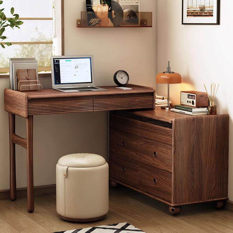 北欧实木黑胡桃木化妆桌斗柜一体卧室梳妆台收纳现代简约旋转书桌