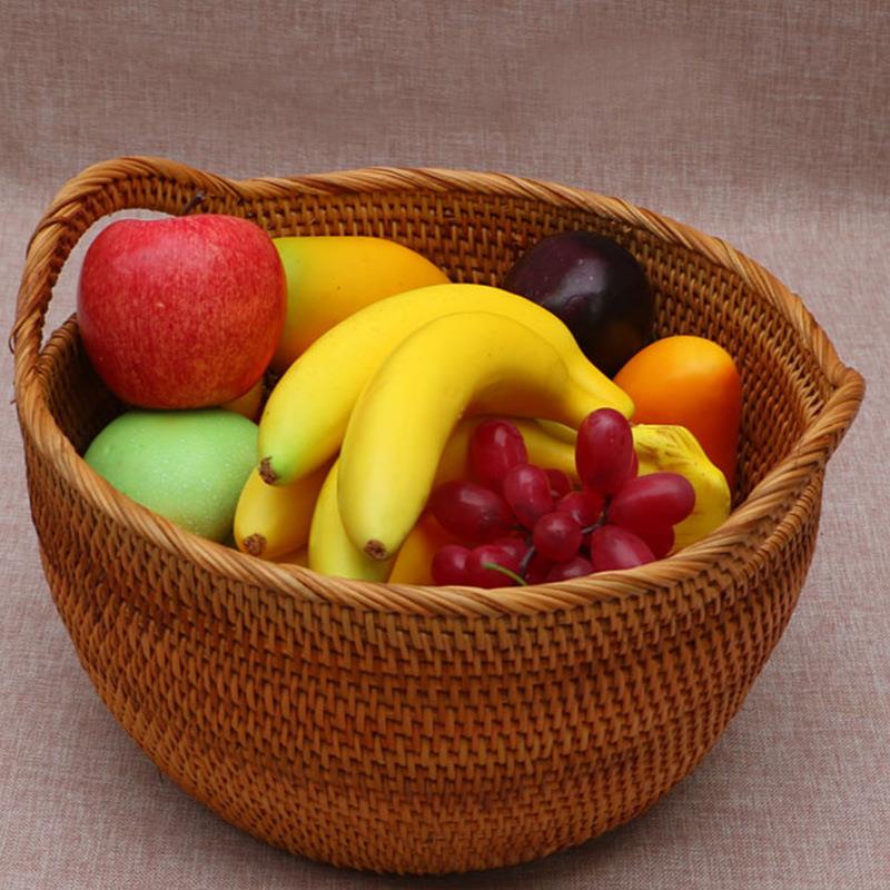 家用时尚简约把手款水果篮收纳筐客厅圆形水果盘置物篮椭圆果篮