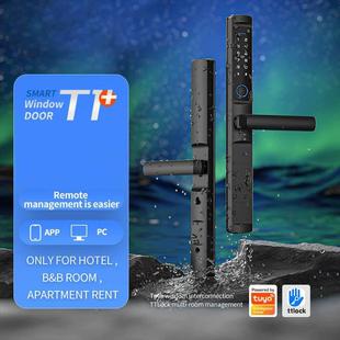 防水指纹锁断桥铝纱窗门矮把手密码锁双层门庭院门铝合金门智能锁