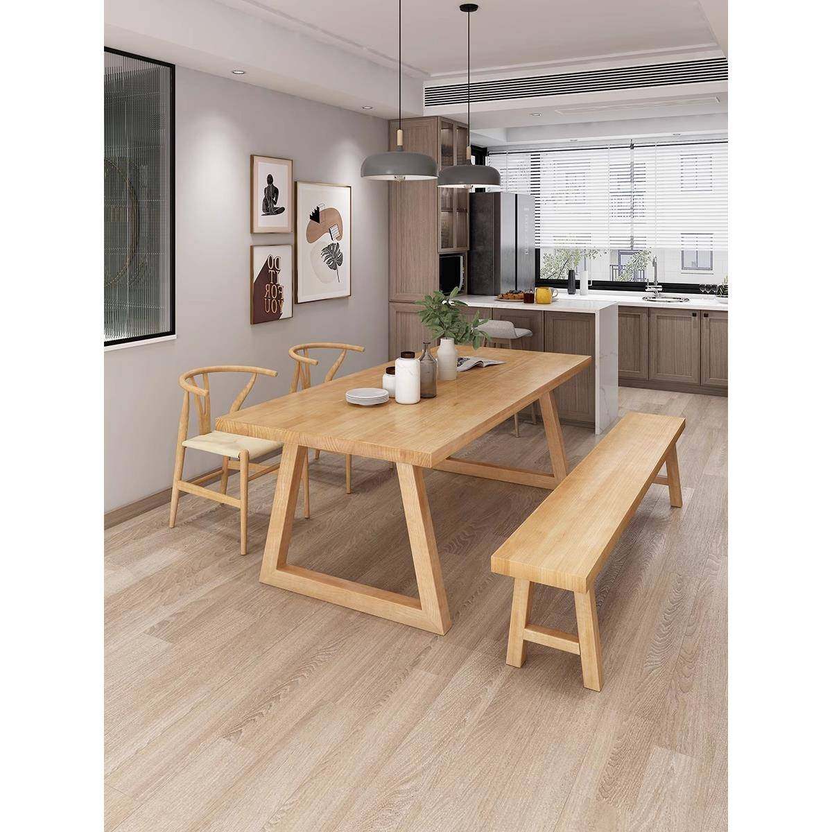 北欧原木餐桌椅组合家用简约长条桌书桌白蜡木长方形桌子实木餐桌