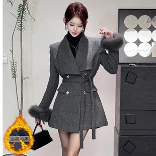 毛呢外套2026新款女装春秋修身显瘦气质小个子中长款收腰大衣
