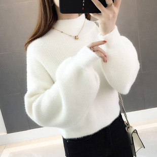 秋冬新款仿水貂绒短款毛衣女外穿高腰减龄洋气时尚百搭宽松打底衫