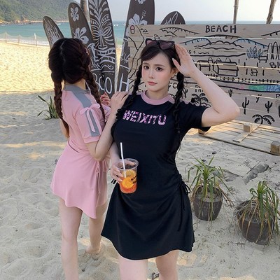 分体泳衣女保守大码胖mm200斤温泉泡汤圆领平角微胖女孩遮肉显瘦