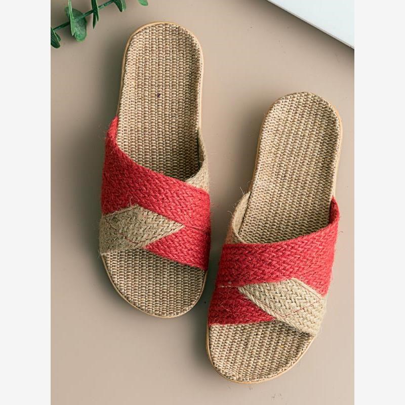 亚麻拖鞋编织草鞋女纯麻草编日本居家四季静音室内复古男麻质凉托