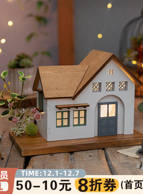 阿楹 美式复古木屋工艺品 创意小夜灯摆件钢琴法式儿童房装饰礼物