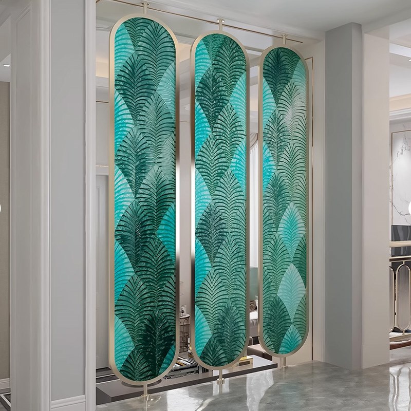 欧式简约掐丝珐琅彩屏风隔断客厅顶天立地遮挡棒棒糖拱形背景玻璃