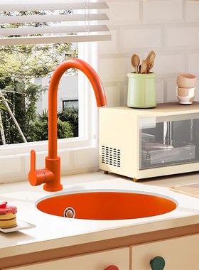 橙色石英石水槽中岛吧台圆形洗手池家用厨房加深洗菜盆台下小单槽