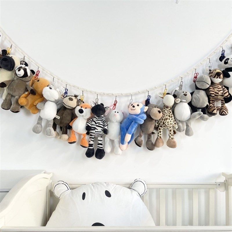 公仔收纳墙娃娃收纳展示架娃娃墙毛公仔收纳墙挂绳手工编织娃悬挂