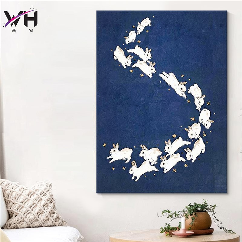小众艺术客厅沙发背景墙装饰画兔子餐厅卧室挂画动物玄关手绘油画图片