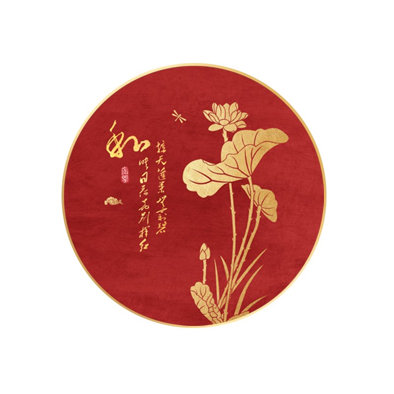 金色荷花装饰画玄关客厅卧室红色壁画和气生财家和万事兴圆形挂画