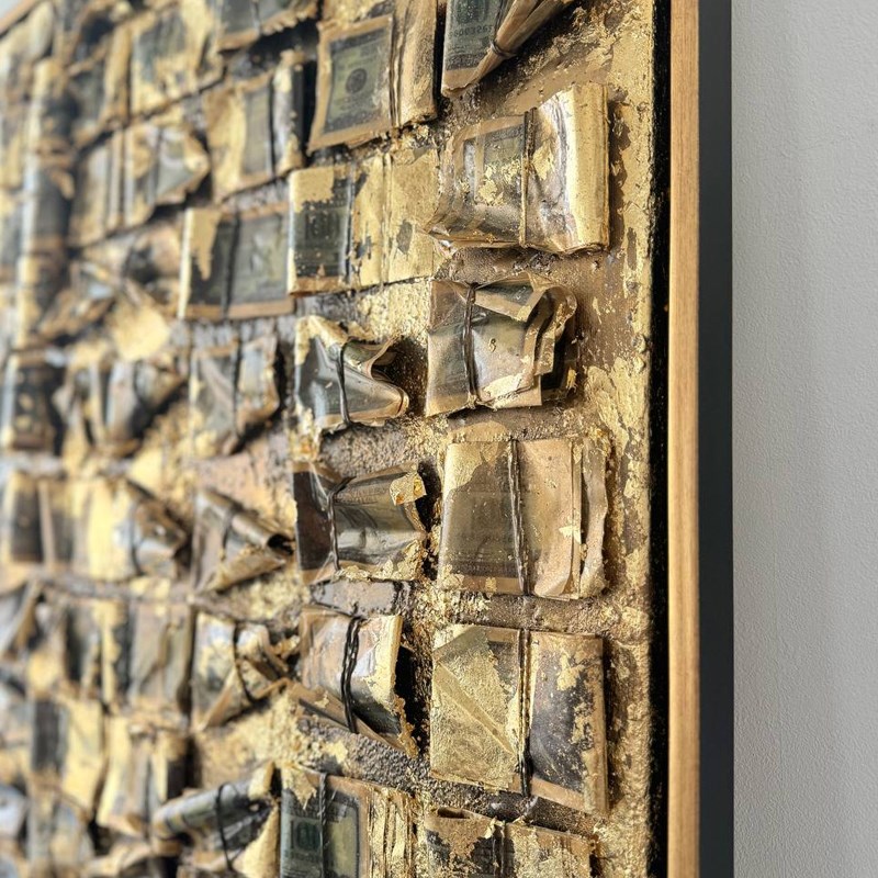 美式复古装饰画美钞道具手绘金箔实物装置酒店玄关客厅背景墙挂画图片