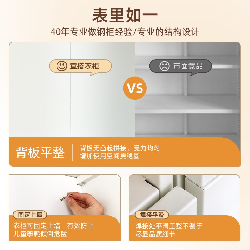 0J法式轻奢衣柜奶油风钢制衣橱家用卧室大N容量储物柜到顶非实木
