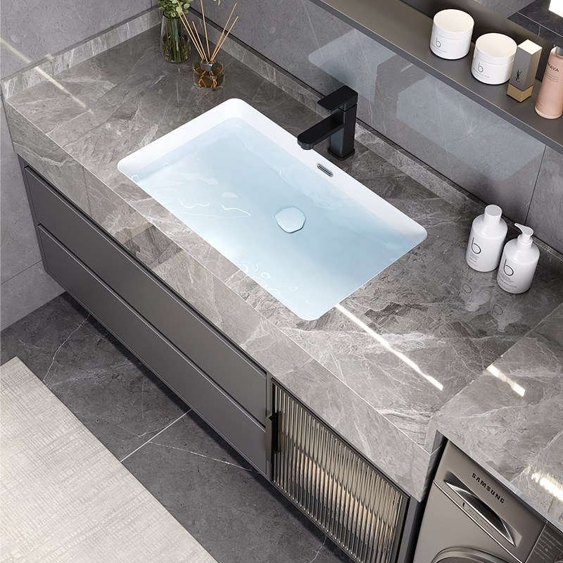 岩板陶瓷无缝盆浴室柜洗衣机柜一体卫生间洗漱台大尺寸定制洗手盆