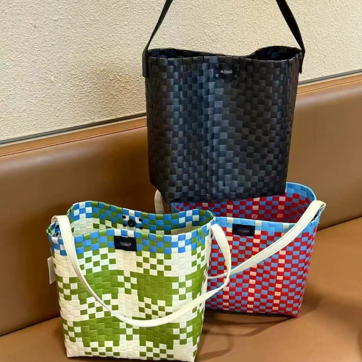 2025新款单肩手提包沙滩包菜篮子手工编织托特包女百搭通勤购物包