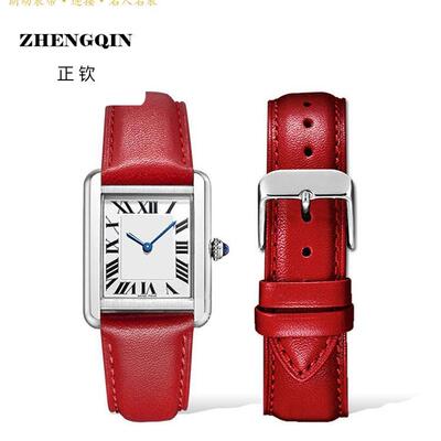 朗动表带 适用于卡地亚坦克Tank Must手表带真皮红色表带平纹针扣
