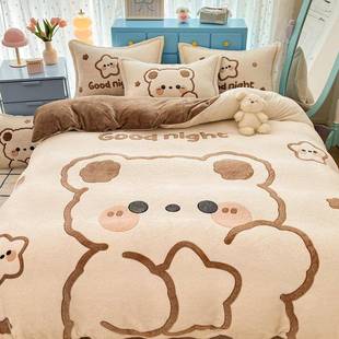 冬季 高克重加厚加密雪花绒四件套宿舍三件套双面绒 儿童卡通风大版