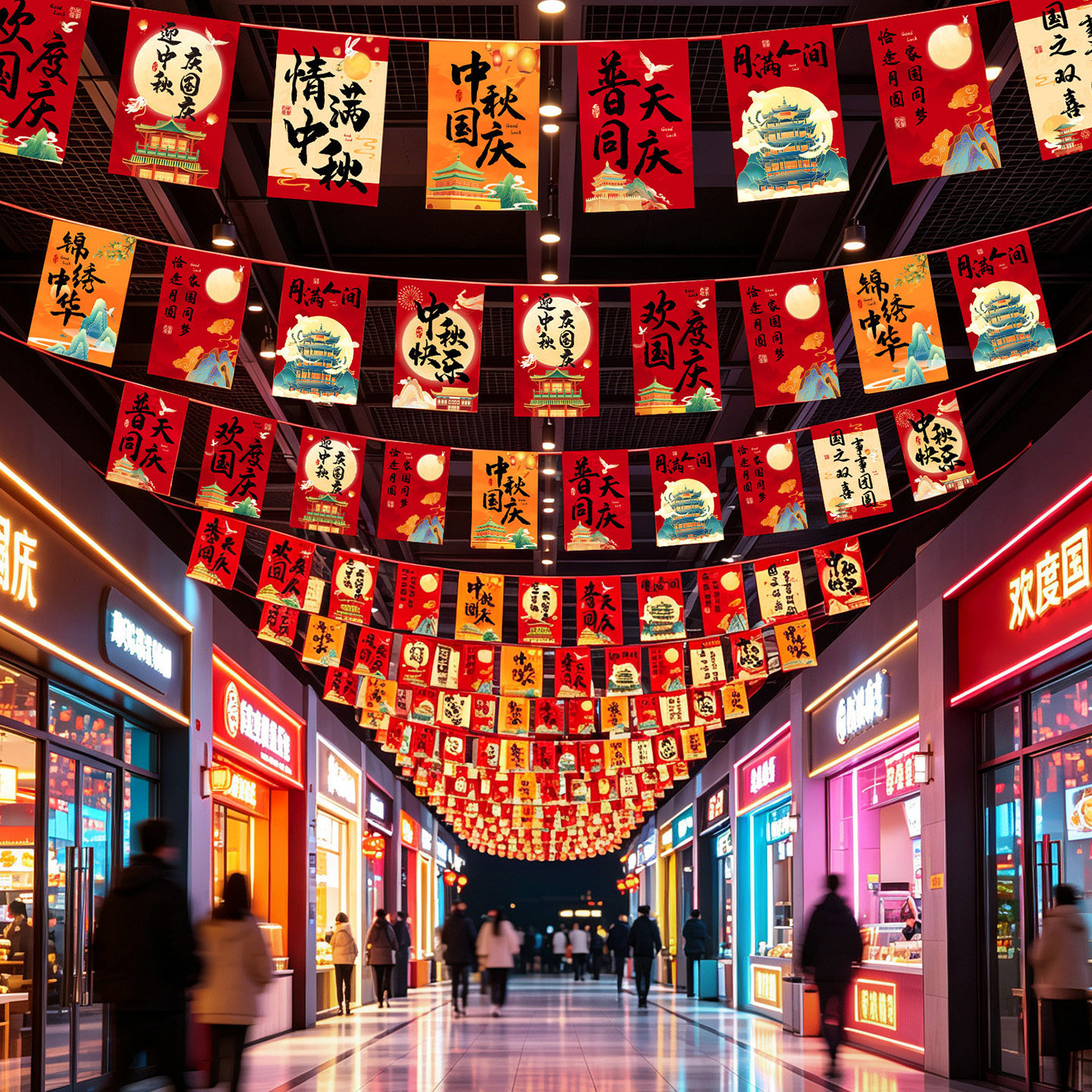 中秋国庆节双节门店户外吊旗拉旗