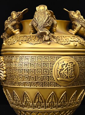 铜四方纳财金蟾米缸铜招聚米缸聚宝盆家居公司店铺装饰工艺品礼品